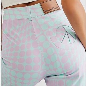 House of Sunny Pastel Mint and Lavender Psychedelic Dot High-Waist Pants